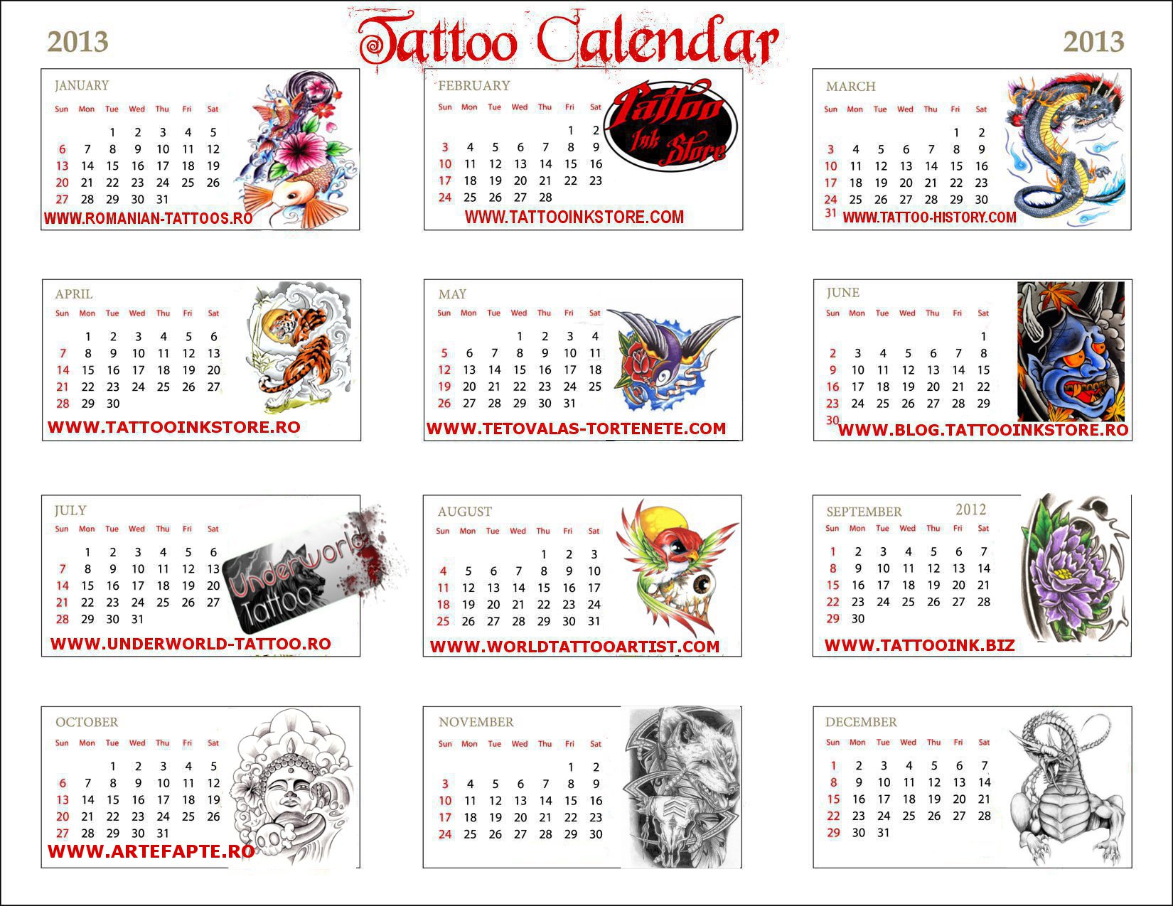 tattoo calendar 2013